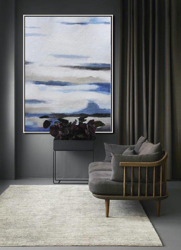 Original Extra Large Wall Art,Oversized Abstract Landscape Painting,Original Art,White,Blue,Grey.etc